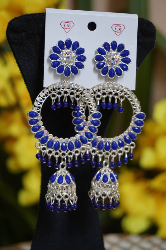 Blue stone chandbali earing
