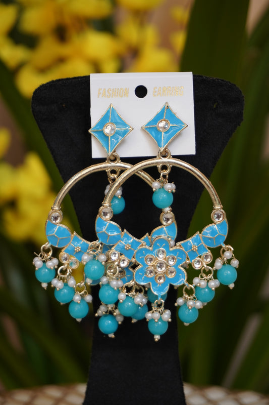 Sea blue colour chandbali earing