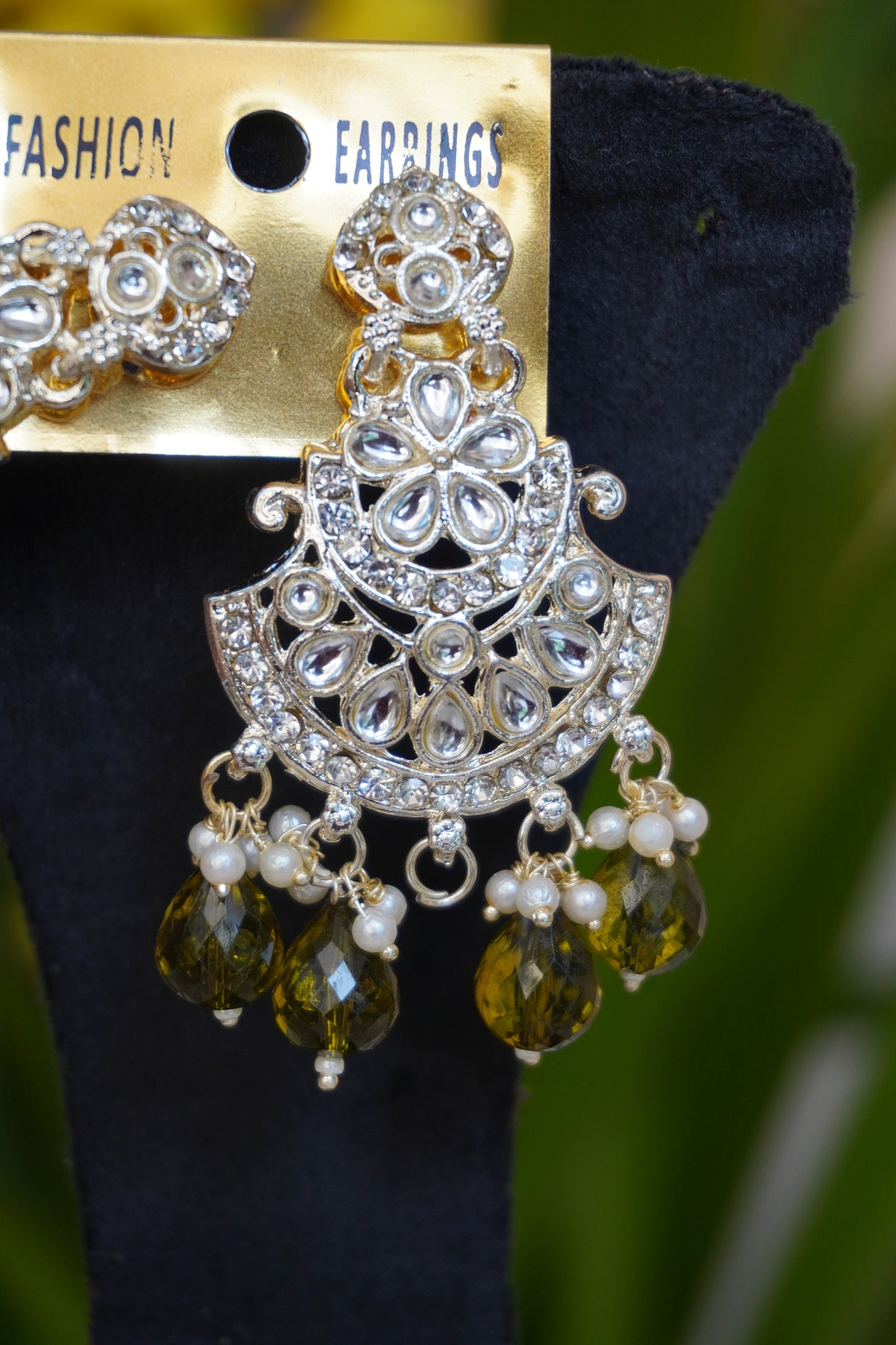 Olive Green colour chandbali earing