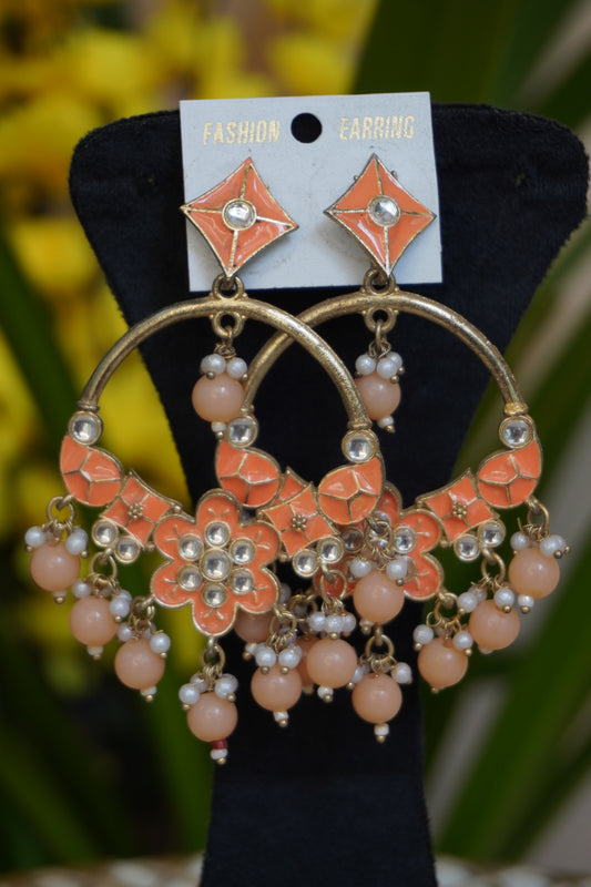 Peach colour chandbali earing