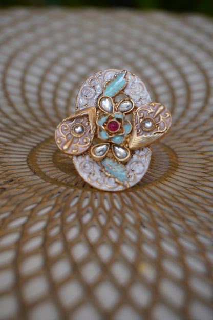Oval Shape Gold Plated Rajwadi Look Adjustable Ring