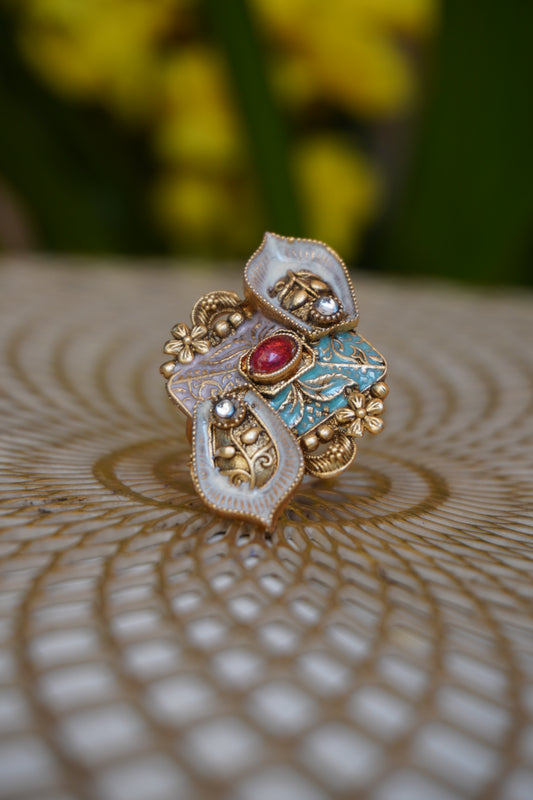 Gold Plated Rajwadi Look Adjustable Ring