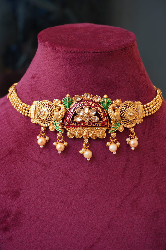 Gold Plated Choker Necklace with Earring
