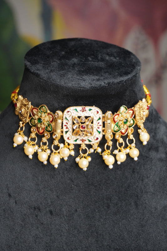 Gold Plated Choker Necklace with Earring