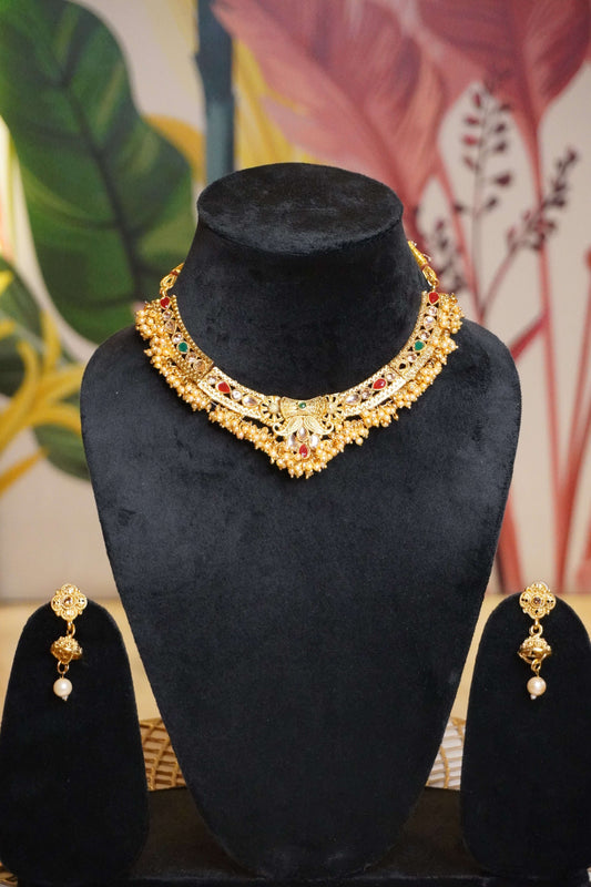 Gold Plated Necklace with Earring