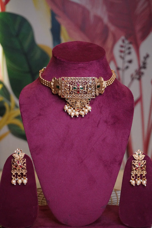 Gold Plated Choker Necklace with Earring