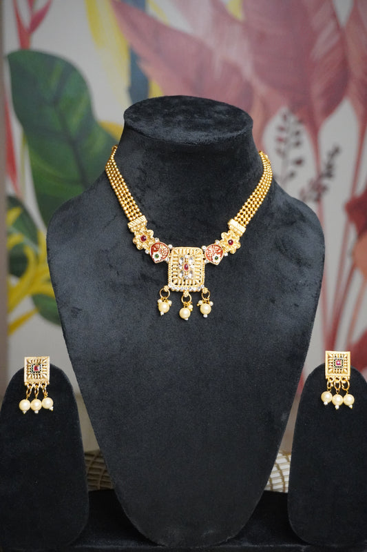 Gold Plated Choker Necklace with Earring