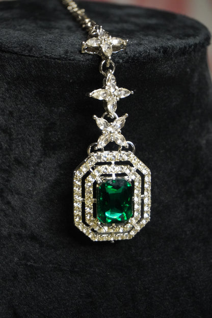 Green Colour Diamond Necklace with Earring & Maang Tikka