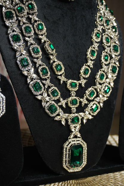 Green Colour Diamond Necklace with Earring & Maang Tikka