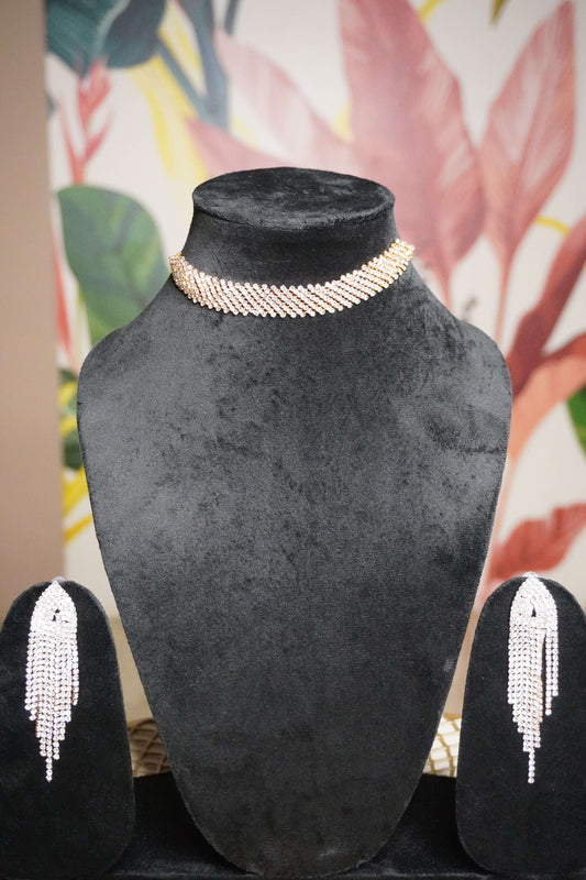 Rose Gold Colour Diamond work Necklace with Earring