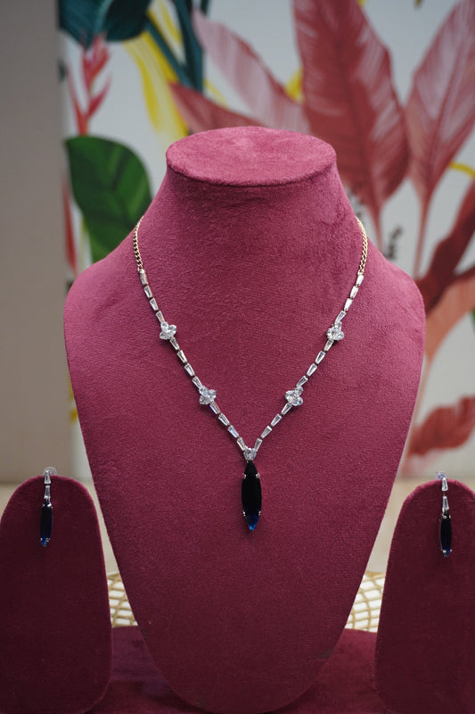 Blue Colour Pendant Necklace with Earring