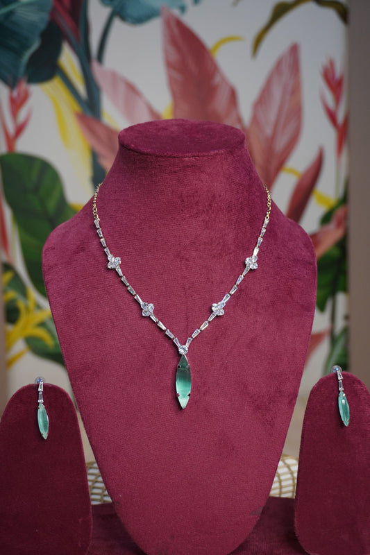 Mint Green Colour Pendant Necklace with Earring