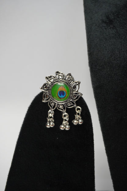 Peacock Feather Design Oxidised Necklace with Earring & Maang Tikka