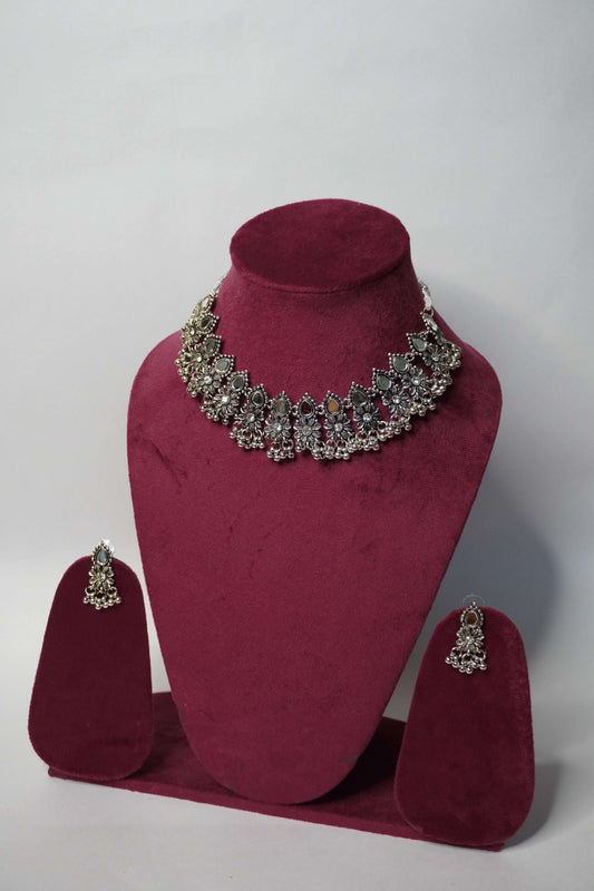 Mirror work Oxidised Necklace with Earring