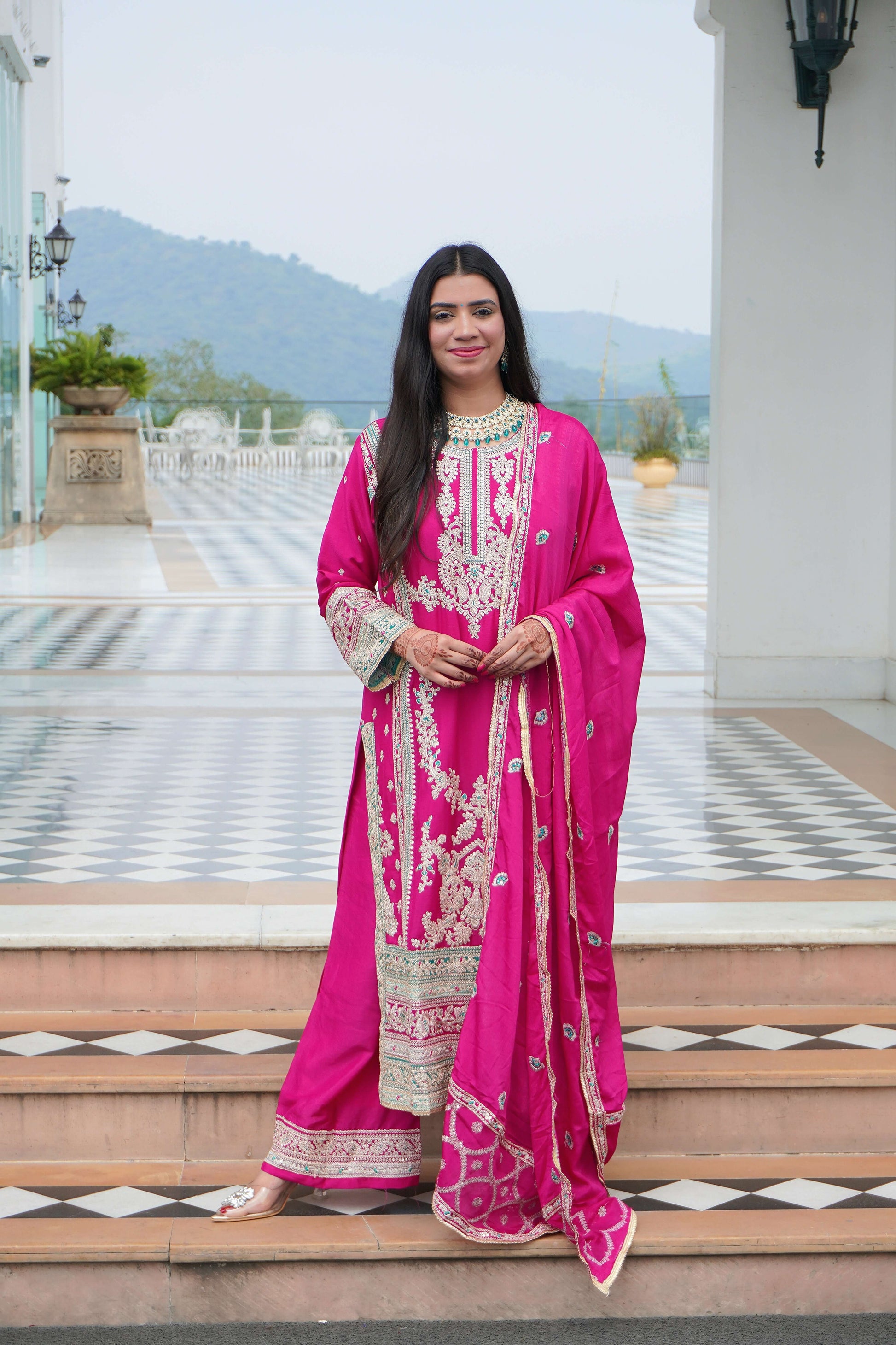 Magenta Colour Pakistani Kurta Set with Pant & Dupatta