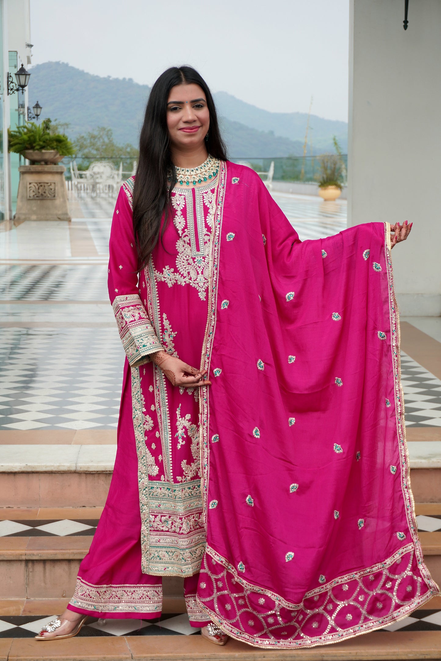 Magenta Colour Pakistani Kurta Set with Pant & Dupatta