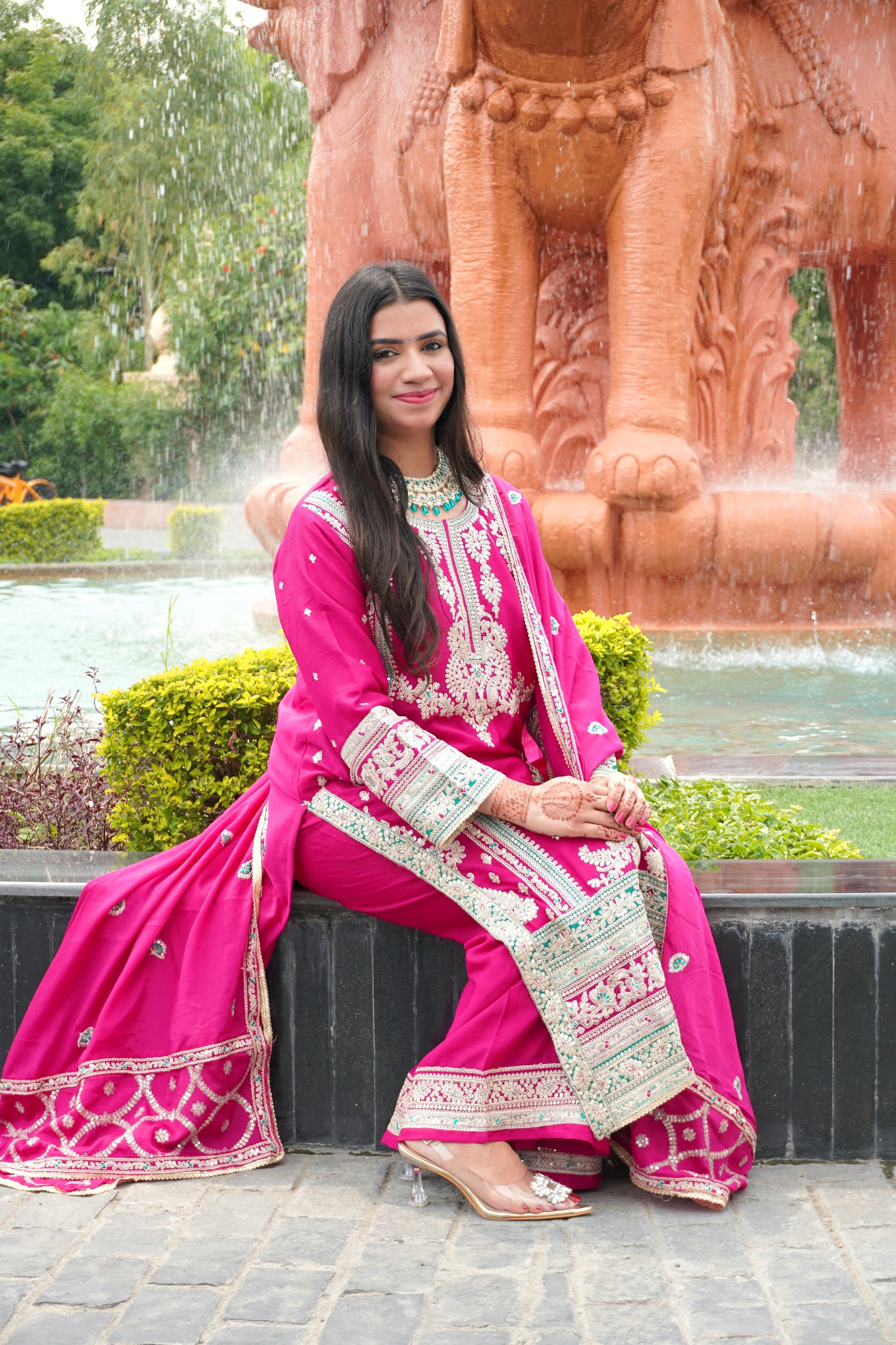 Magenta Colour Pakistani Kurta Set with Pant & Dupatta