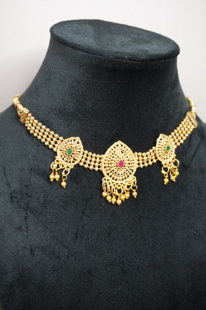 Gold Plated Choker Necklace with Earring