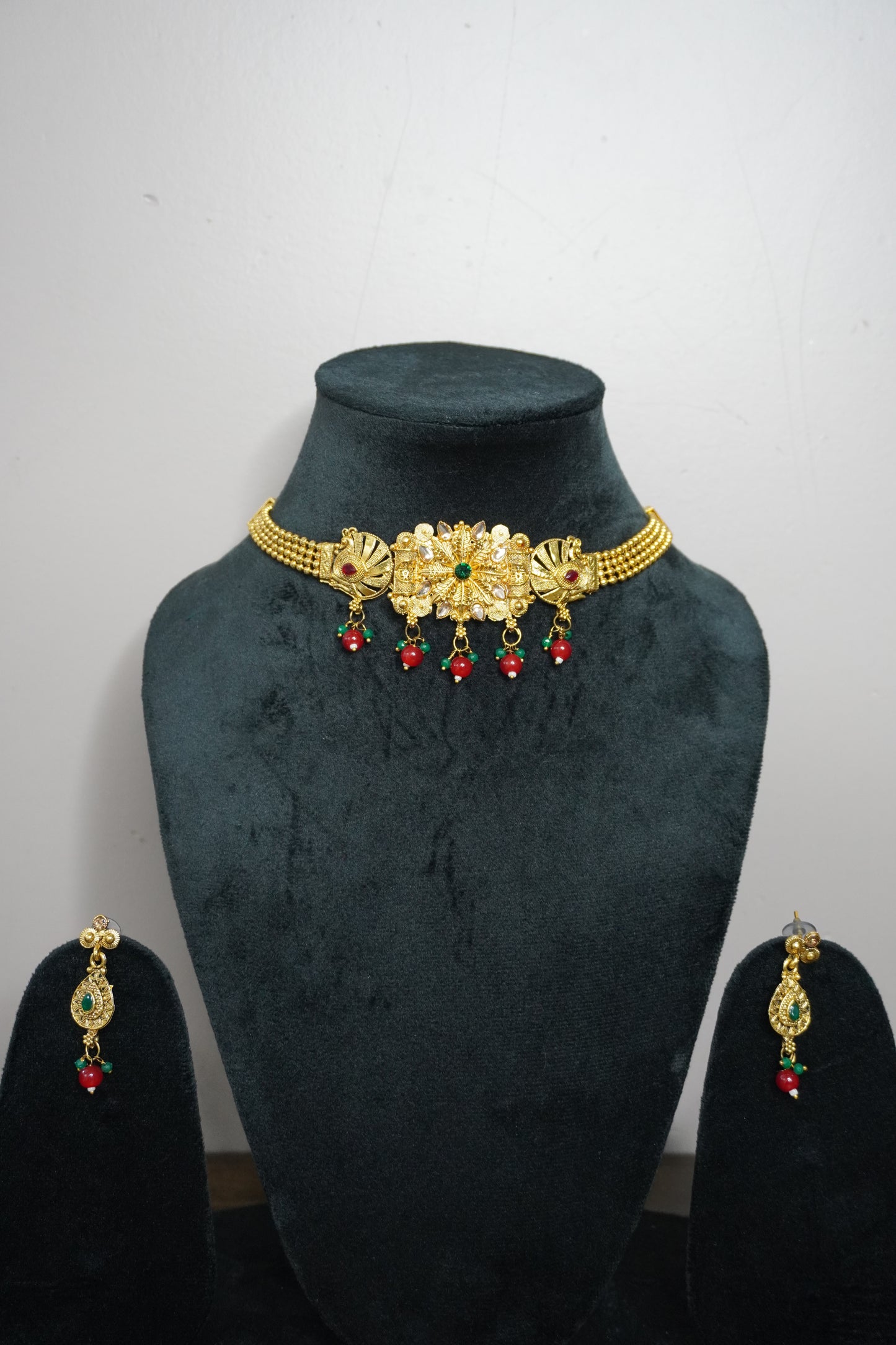 Gold Plated Choker Necklace with Earring