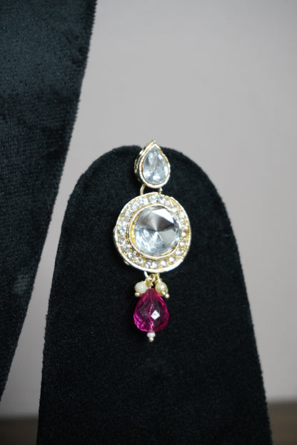 Pink Colour Kundan Necklace with Earring & Maang Tikka