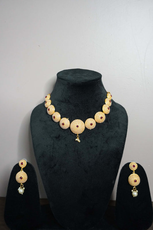 White Colour Gold Plated Pearl Necklace with Earring