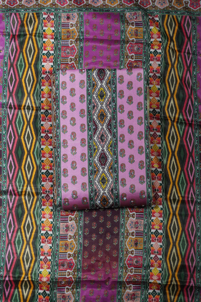 Pink Colour Mirror work Unstitched Suit Fabric with Printed Dupatta