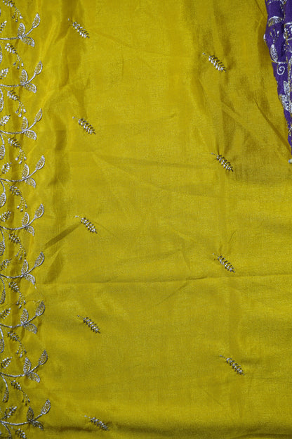 Purple Colour Thread work Unstitched Suit Fabric with contrast Pant Dupatta