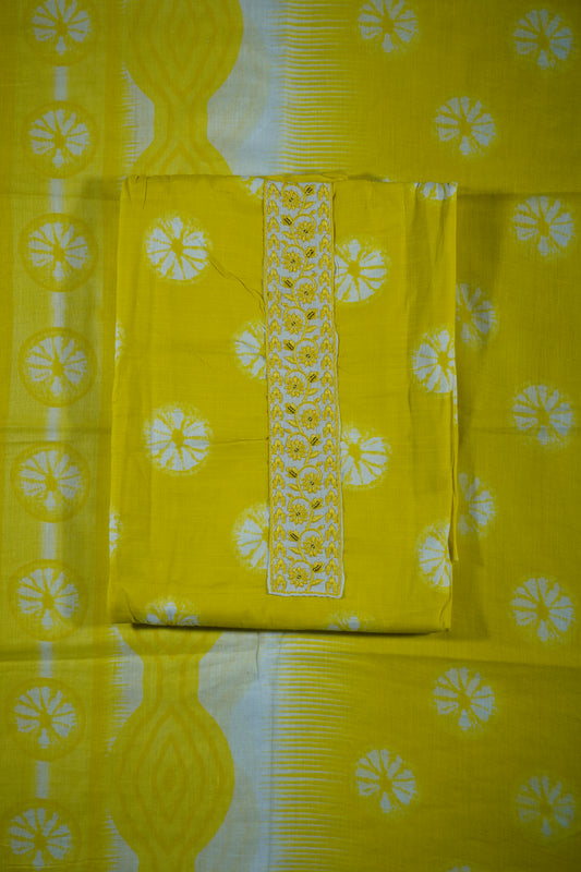 Yellow Colour cotton Unstitched Suit Fabric with Pant & Dupatta