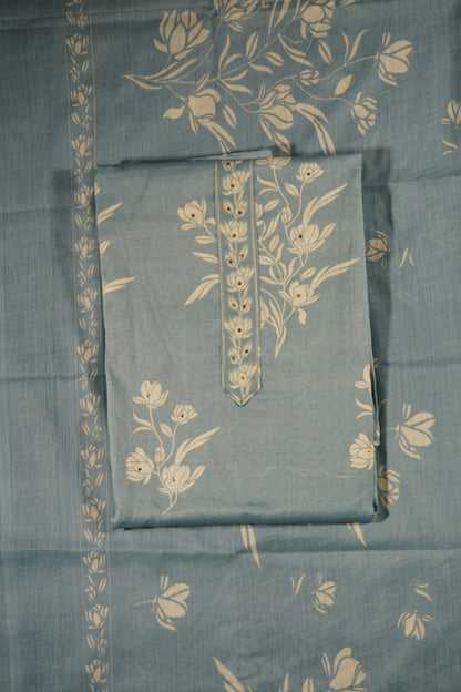 Gray Colour cotton Unstitched Suit Fabric with Pant & cotton Dupatta