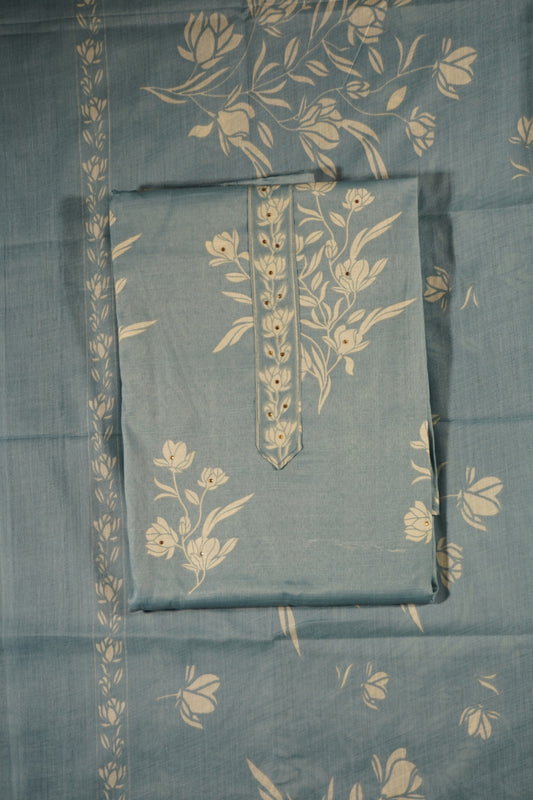 Gray Colour cotton Unstitched Suit Fabric with Pant & cotton Dupatta