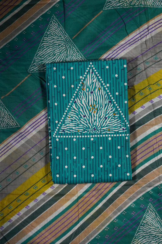 Sea Green Colour cotton Unstitched Suit Fabric with Pant & cotton Dupatta