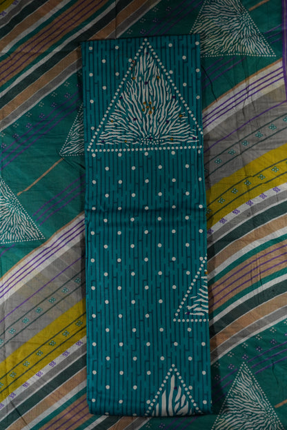 Sea Green Colour cotton Unstitched Suit Fabric with Pant & cotton Dupatta
