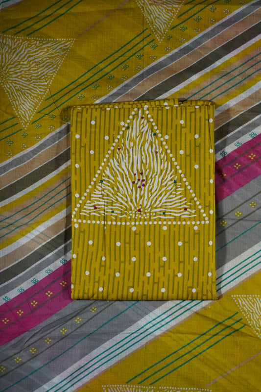 Neon Green Colour cotton Unstitched Suit Fabric with Pant & cotton Dupatta