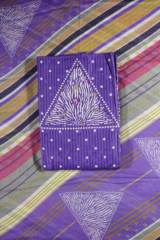 Purple Colour cotton Unstitched Suit Fabric with Pant & cotton Dupatta