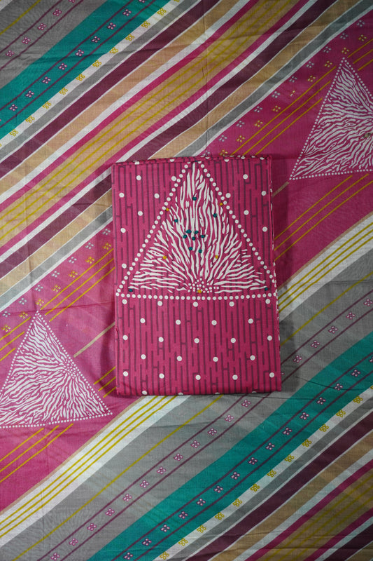 Pink Colour cotton Unstitched Suit Fabric with Pant & cotton Dupatta