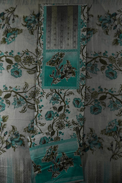 Sea Green Colour cotton Unstitched Suit Fabric with Pant & cotton Dupatta