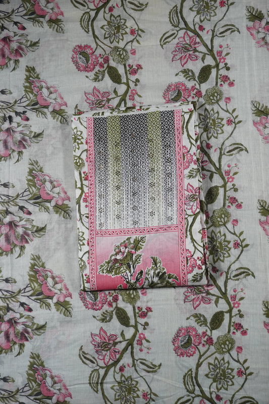 Pink Colour cotton Unstitched Suit Fabric with Pant & cotton Dupatta