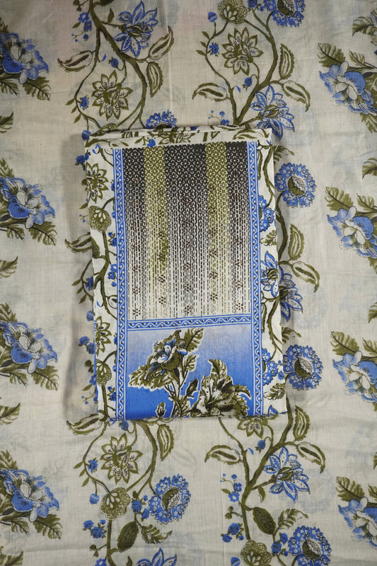 Blue Colour cotton Unstitched Suit Fabric with Pant & cotton Dupatta