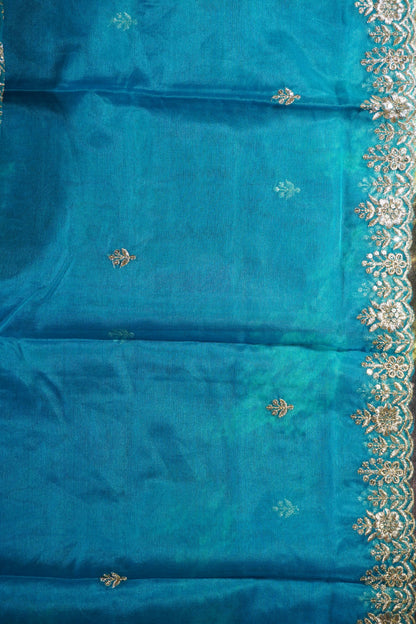 Multi colour Thread & Zari work Party wear Unstitched Suit Fabric with Pant & Dupatta
