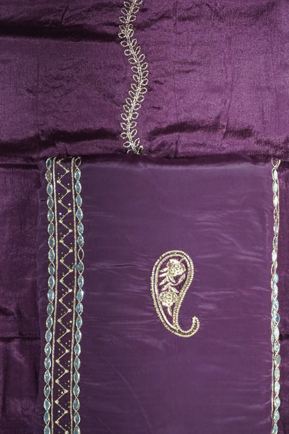 Purple colour crepe fabric Mirror work Unstitched Suit Fabric with Pant & Dupatta