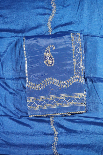 Blue colour crepe fabric Mirror work Unstitched Suit Fabric with Pant & Dupatta