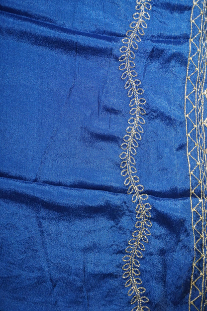 Blue colour crepe fabric Mirror work Unstitched Suit Fabric with Pant & Dupatta