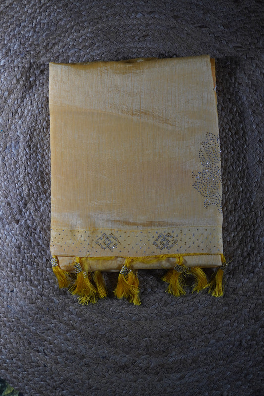 Yellow colour double tone Saree