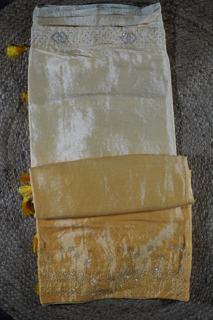 Yellow colour double tone Saree