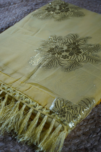Yellow colour Weaving work Saree
