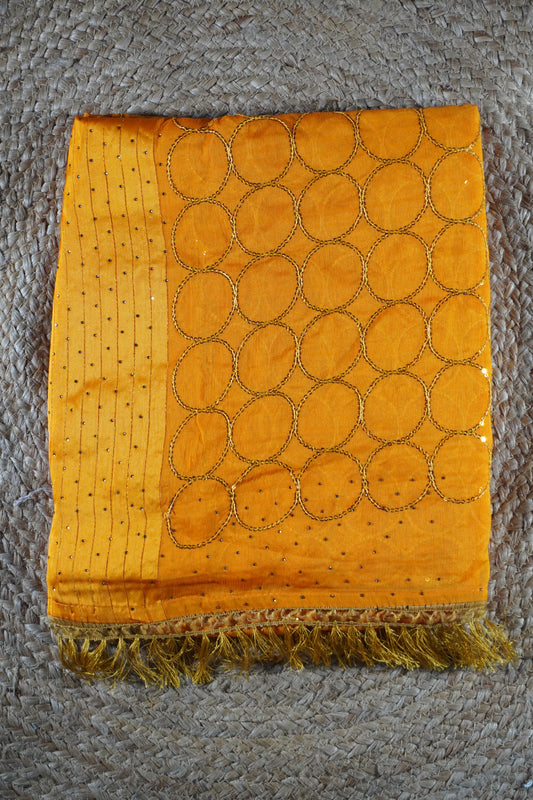 Mustard Yellow Colour Saree with Sequence work