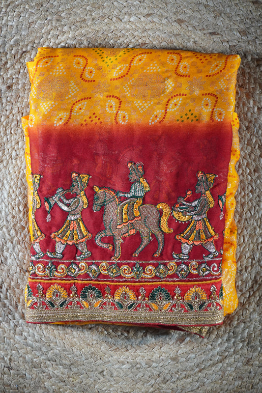 Shahi Joda bandhani Print georgette Saree