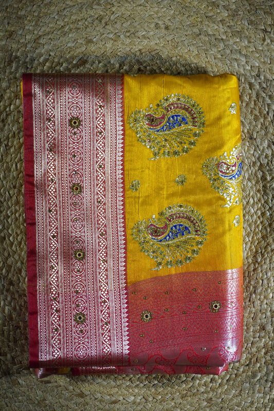 Yellow & Red silk Saree