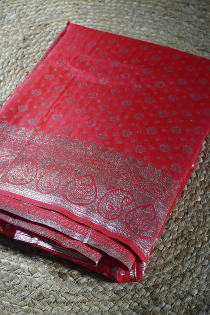 Red colour banarasi saree