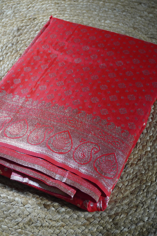 Red colour banarasi saree